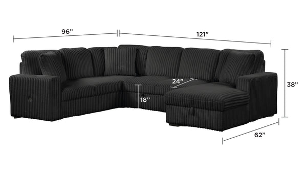 English Elm Grande Modern Sectional Sofa with Sleeper, Built-In Storage & USB Charging — Plush Contemporary Comfort Black B009S01921