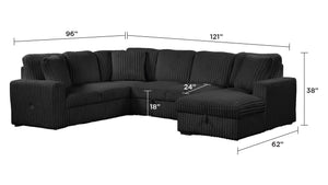 English Elm Grande Black Sectional Sofa with Sleeper Storage and Usb-c for Modern Living Rooms B009S01444