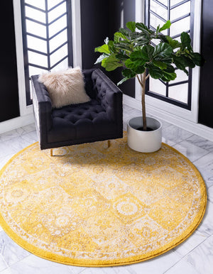 Unique Loom Multi Round Penrose Rug - Vibrant 3' Design To Brighten Your Living Space With Comfort And Style Yellow  3143431-unique-loom