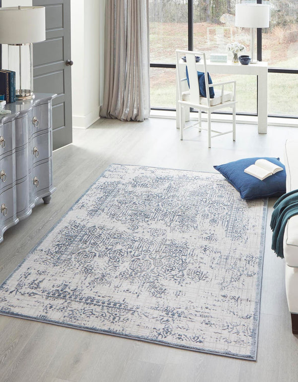 Unique Loom Blue Aberdeen 4x6 Rug - Classic Design In Vibrant Color, Perfect For High-traffic Living Spaces Blue  3143590-unique-loom