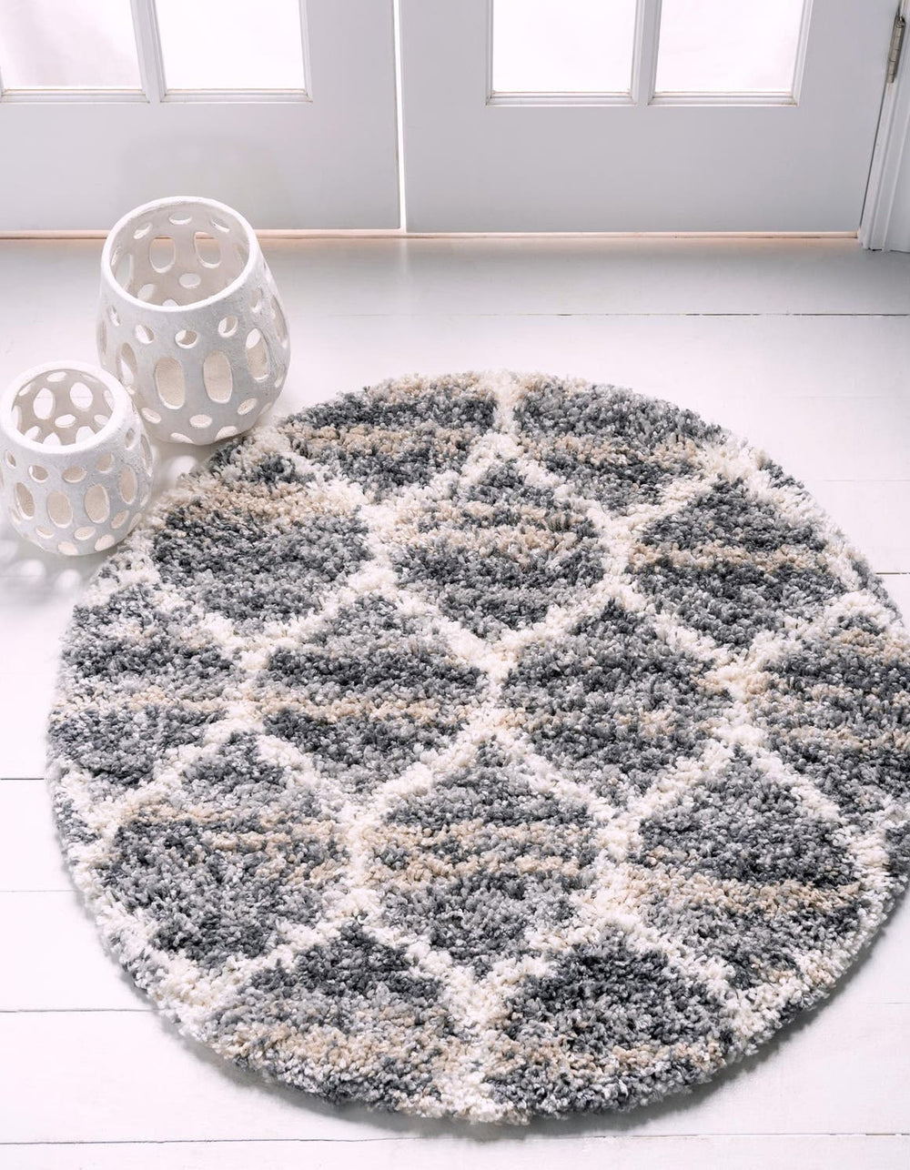 Unique Loom Gray 5' Round Hygge Shag Rug - Plush Comfort And Modern Style For Cozy Living Spaces And Bedrooms Gray  3143697-unique-loom