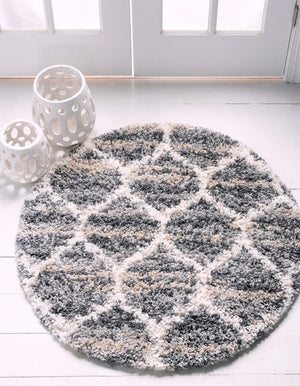 Unique Loom Gray 5' Round Hygge Shag Rug - Plush Comfort And Modern Style For Cozy Living Spaces And Bedrooms Gray  3143694-unique-loom