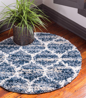 Unique Loom Gray 5' Round Hygge Shag Rug – Cozy Plush Texture For Indoor And Outdoor Spaces, Lasting Comfort Blue  3143705-unique-loom