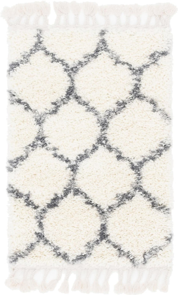 Unique Loom Gray 5' Round Hygge Shag Rug – Cozy Plush Texture For Indoor And Outdoor Spaces, Lasting Comfort Ivory  3143712-unique-loom