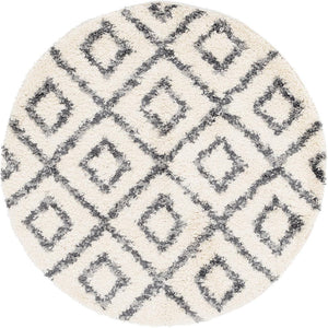 Unique Loom Gray 5' Round Hygge Shag Rug – Cozy Plush Texture For Indoor And Outdoor Spaces, Lasting Comfort Ivory  3143754-unique-loom