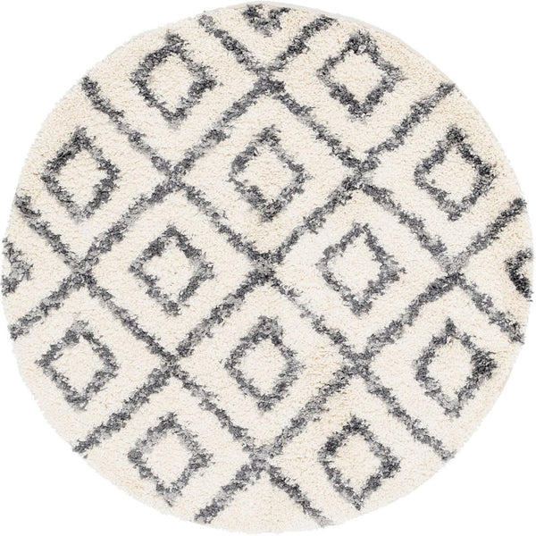Unique Loom Gray 5' Round Hygge Shag Rug – Cozy Plush Texture For Indoor And Outdoor Spaces, Lasting Comfort Ivory  3143754-unique-loom