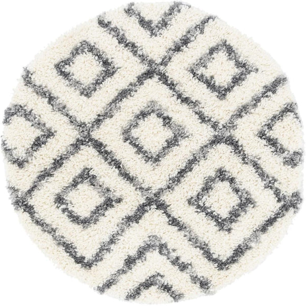 Unique Loom Gray 5' Round Hygge Shag Rug – Cozy Plush Texture For Indoor And Outdoor Spaces, Lasting Comfort Ivory  3143755-unique-loom