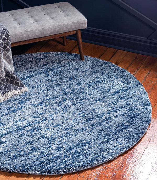 Unique Loom Gray 5' Round Hygge Shag Rug – Cozy Plush Texture For Indoor And Outdoor Spaces, Lasting Comfort Blue  3143765-unique-loom
