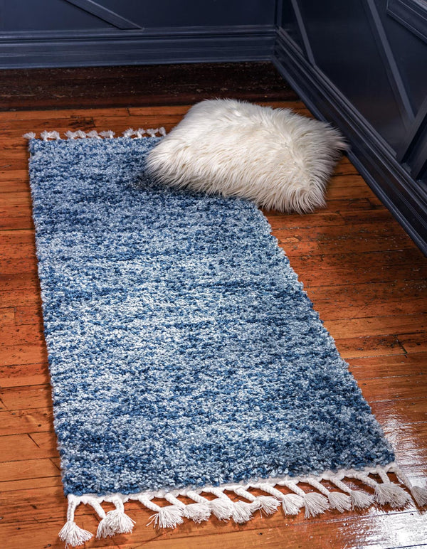 Unique Loom Gray 5' Round Hygge Shag Rug – Cozy Plush Texture For Indoor And Outdoor Spaces, Lasting Comfort Blue  3143766-unique-loom