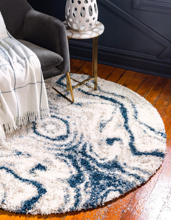 Unique Loom Gray 5' X 5' Hygge Shag Rug - Cozy, Plush Texture Adds Warmth And Style To Any Indoor Or Outdoor Space Blue  3143978-unique-loom