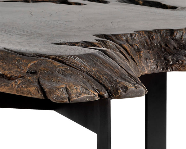 Sunpan Wyatt Coffee Table - Handcrafted Solid Teak Root Wood with Unique Design, Sturdy Steel Frame & Style Black / Dark Brown