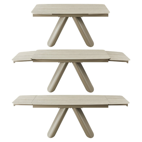 English Elm 1+6 Sintered Stone Extendable Dining Table Seats Six with Steel Base Modern W5630S00008