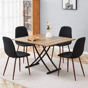 English Elm Table and Chair Set Adjustable Height Mdf Wood Grain Top with Four Linen Dining Chairs Black,Dark Walnut,Natural Wood W1151S03770