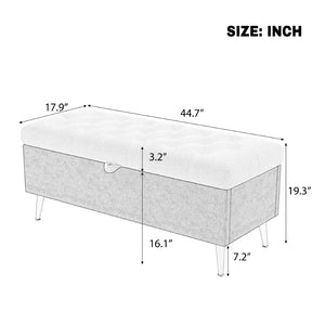 English Elm Modern Boucle Tufted Storage Ottoman Bench with Gold Legs for Bedroom or Entryway Grey N719P305620E