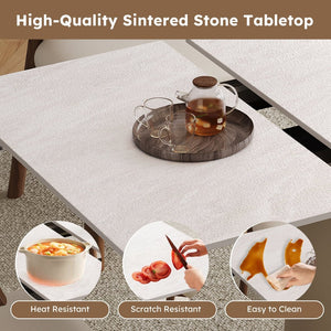 English Elm Retractable Rock Slab Dining Set with Leather Wrapped Base for Compact Apartments W2700S00104