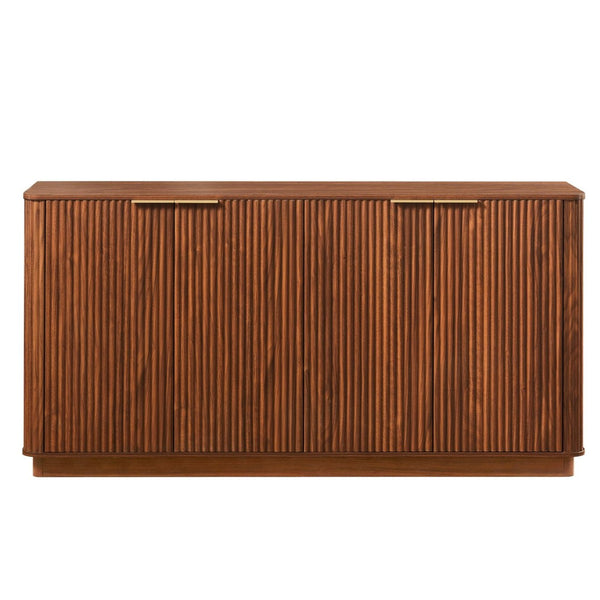 English Elm 63" Wave Front Sideboard with Four Door Storage for Living Room Hallway Bedroom Walnut W1820P431359