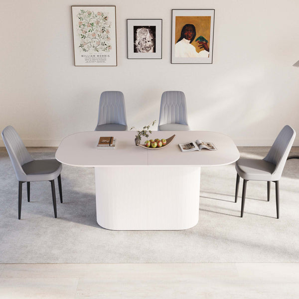English Elm 63" Cream Mdf Dining Table & 4 Pu Chair Set – Mid-Century Modern Style With Black Metal Legs W2189S00693