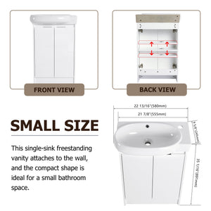 English Elm 23" Freestanding Bathroom Vanity with Ceramic Vessel Sink, Soft-Close Doors, Adjustable Shelf Storage Glossy White W999P206105