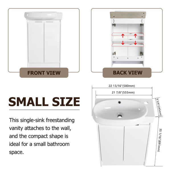 English Elm 23" Freestanding Ceramic Vessel Sink Vanity with Soft Close Cabinet and Wall Rack W999S00490