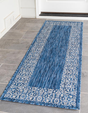 Unique Loom Green Outdoor Border Rug - 4' 1" X 6' 1" Weather-resistant Accent For Patios And Gardens Blue  3144847-unique-loom