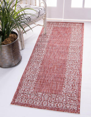 Unique Loom Green Outdoor Border Rug - 4' 1" X 6' 1" Weather-resistant Accent For Patios And Gardens Red  3144861-unique-loom