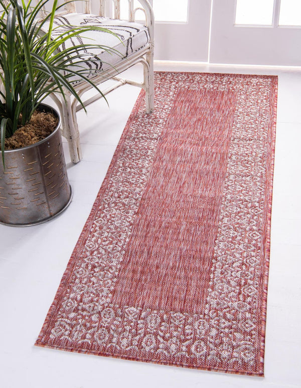 Unique Loom Green Outdoor Border Rug - 4' 1" X 6' 1" Weather-resistant Accent For Patios And Gardens Red  3144861-unique-loom