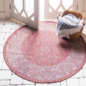 Unique Loom Aqua Outdoor Border Collection Rug - 4' X 4' Weather-resistant, Stylish & Versatile For Any Space Red  3144962-unique-loom