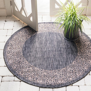 Unique Loom Aqua Outdoor Border Collection Rug - 4' X 4' Weather-resistant, Stylish & Versatile For Any Space Gray  3144963-unique-loom