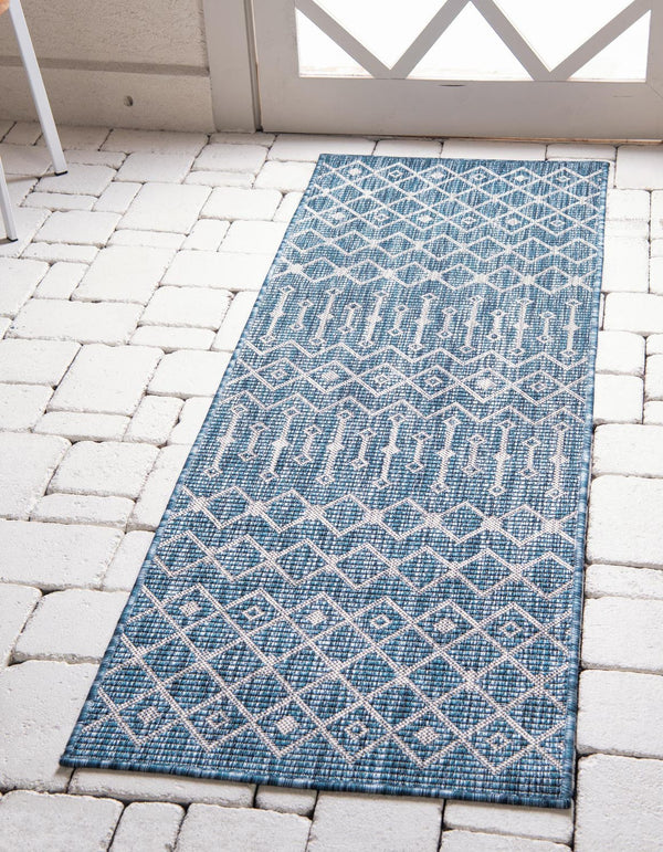 Unique Loom Blue Outdoor Trellis Rug - Vibrant 2' X 3' Design For Patios And Entryways, Weather Resistant Style Blue  3164288-unique-loom