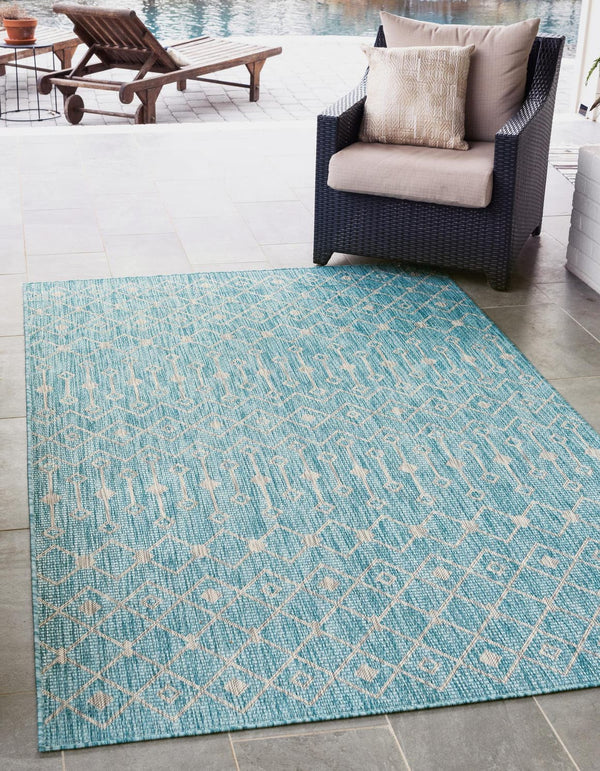 Unique Loom Green Outdoor Trellis Rug – Vibrant 5' Round Design To Enhance Patios And Garden Spaces Elegantly Aqua  3159531-unique-loom