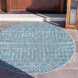 Unique Loom Green Outdoor Trellis Rug – Vibrant 5' Round Design To Enhance Patios And Garden Spaces Elegantly Aqua  3159533-unique-loom