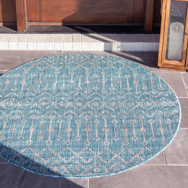 Unique Loom Green Outdoor Trellis Rug – Vibrant 5' Round Design To Enhance Patios And Garden Spaces Elegantly Aqua  3159533-unique-loom