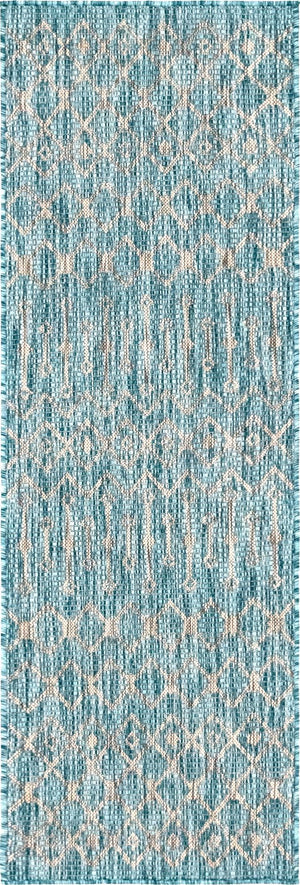 Unique Loom Rust Red Outdoor Trellis Runner - 6-foot Durable Design For Adding Charm To Your Outdoor Space Aqua  3145048-unique-loom