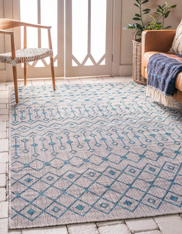 Unique Loom Rust Red Outdoor Trellis Runner - 6-foot Durable Design For Adding Charm To Your Outdoor Space Blue  3145054-unique-loom