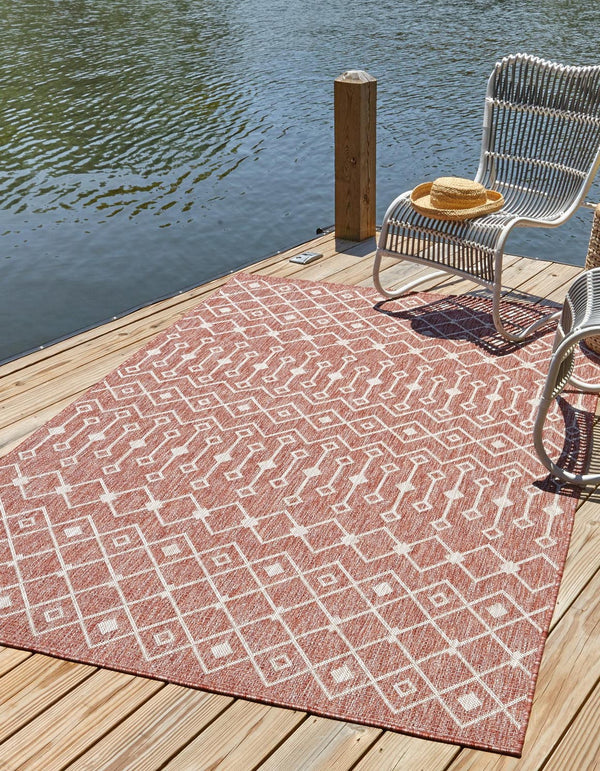 Unique Loom Rust Red Outdoor Trellis Runner - 6-foot Durable Design For Adding Charm To Your Outdoor Space Red  3145062-unique-loom