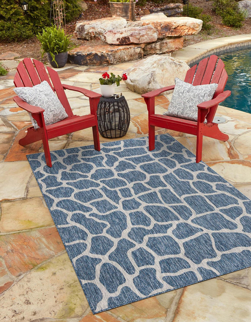 Unique Loom Blue Outdoor Safari Rug - Durable 4' Round Design For Patios, Decks & Relaxed Outdoor Spaces Blue  3145199-unique-loom