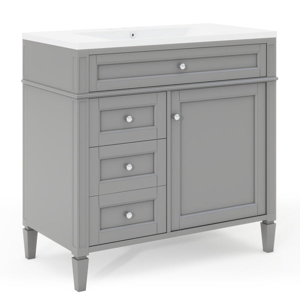 English Elm 36'' Bathroom Vanity With Medicine Cabinet - Modern Grey Storage Solution With Soft-Closing Design SW000134AAE-3