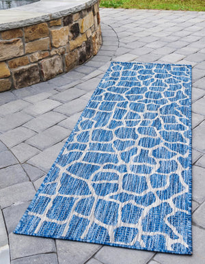 Unique Loom Blue Outdoor Safari Runner 2' X 6' - Brighten Your Space With Durable Style For Any Weather! Blue  3145200-unique-loom