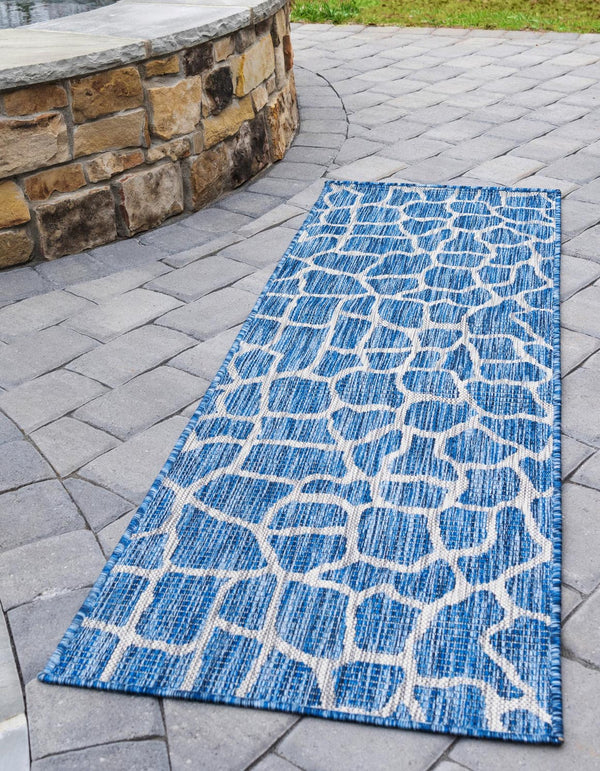 Unique Loom Blue Outdoor Safari Runner 2' X 6' - Brighten Your Space With Durable Style For Any Weather! Blue  3145200-unique-loom