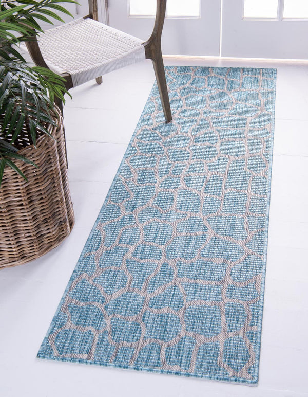 Unique Loom Blue Outdoor Safari Runner 2' X 6' - Brighten Your Space With Durable Style For Any Weather! Violet  3145208-unique-loom