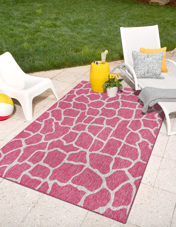 Unique Loom Blue Outdoor Safari Runner 2' X 6' - Brighten Your Space With Durable Style For Any Weather! Magenta  3145222-unique-loom
