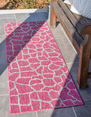 Unique Loom Blue Outdoor Safari Runner 2' X 6' - Brighten Your Space With Durable Style For Any Weather! Magenta  3145224-unique-loom