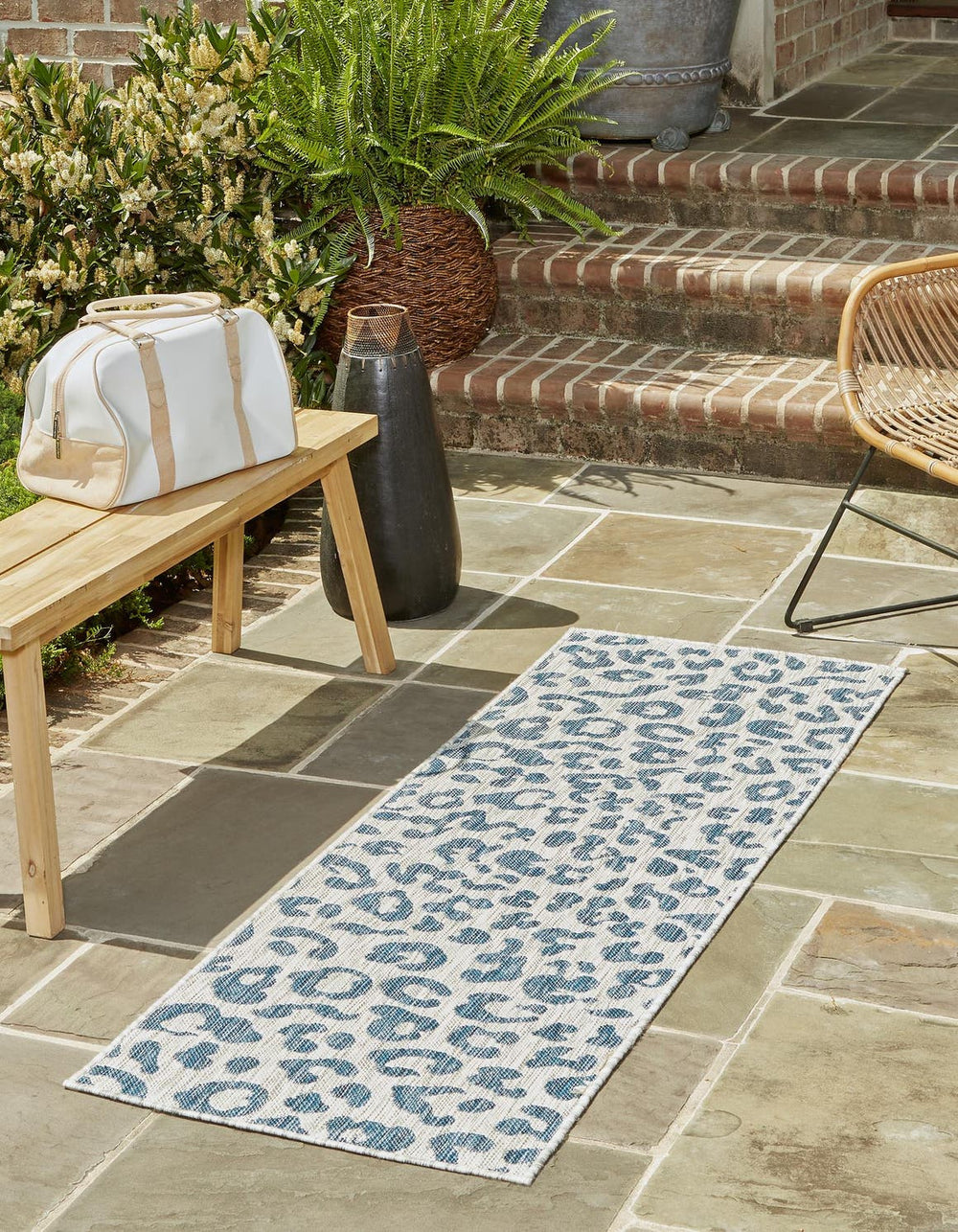 Unique Loom Blue Outdoor Safari Runner 2' X 6' - Brighten Your Space With Durable Style For Any Weather! Blue  3145232-unique-loom