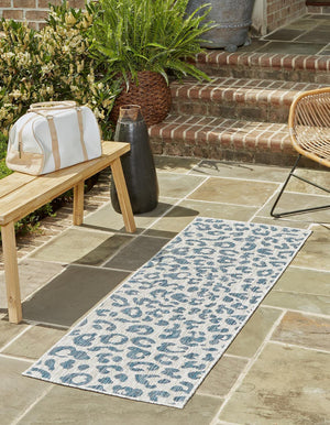 Unique Loom Blue Outdoor Safari Runner 2' X 6' - Brighten Your Space With Durable Style For Any Weather! Blue  3145232-unique-loom