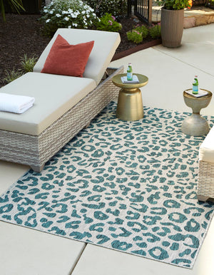 Unique Loom Blue Outdoor Safari Runner 2' X 6' - Brighten Your Space With Durable Style For Any Weather! Teal  3145238-unique-loom