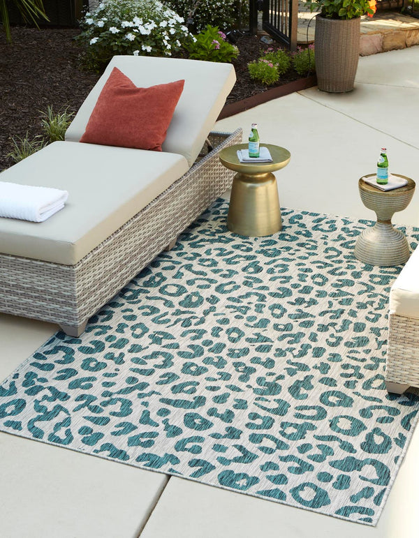 Unique Loom Blue Outdoor Safari Runner 2' X 6' - Brighten Your Space With Durable Style For Any Weather! Teal  3145238-unique-loom