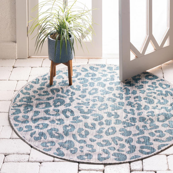 Unique Loom Blue Outdoor Safari Runner 2' X 6' - Brighten Your Space With Durable Style For Any Weather! Teal  3145239-unique-loom