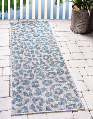 Unique Loom Blue Outdoor Safari Runner 2' X 6' - Brighten Your Space With Durable Style For Any Weather! Teal  3145240-unique-loom