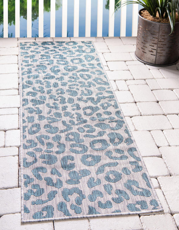 Unique Loom Blue Outdoor Safari Runner 2' X 6' - Brighten Your Space With Durable Style For Any Weather! Teal  3145240-unique-loom