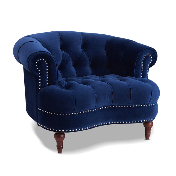 English Elm Jennifer Taylor Home - La La Rosa Victorian Tufted Upholstered Accent Chair in Luxe Velvet with Nailhead Trim and Support Navy Blue B2719P238179